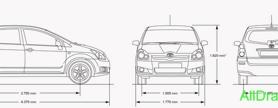 Toyota Corolla Verso (2008) (Тоёта Королла Версо (2008)) - чертежи (рисунки) автомобиля